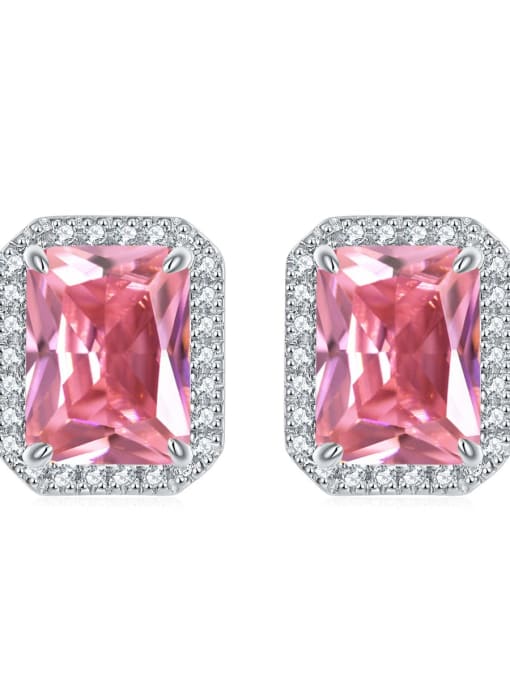 Pink [October] 925 Sterling Silver Birthstone Rectangle Dainty Stud Earring